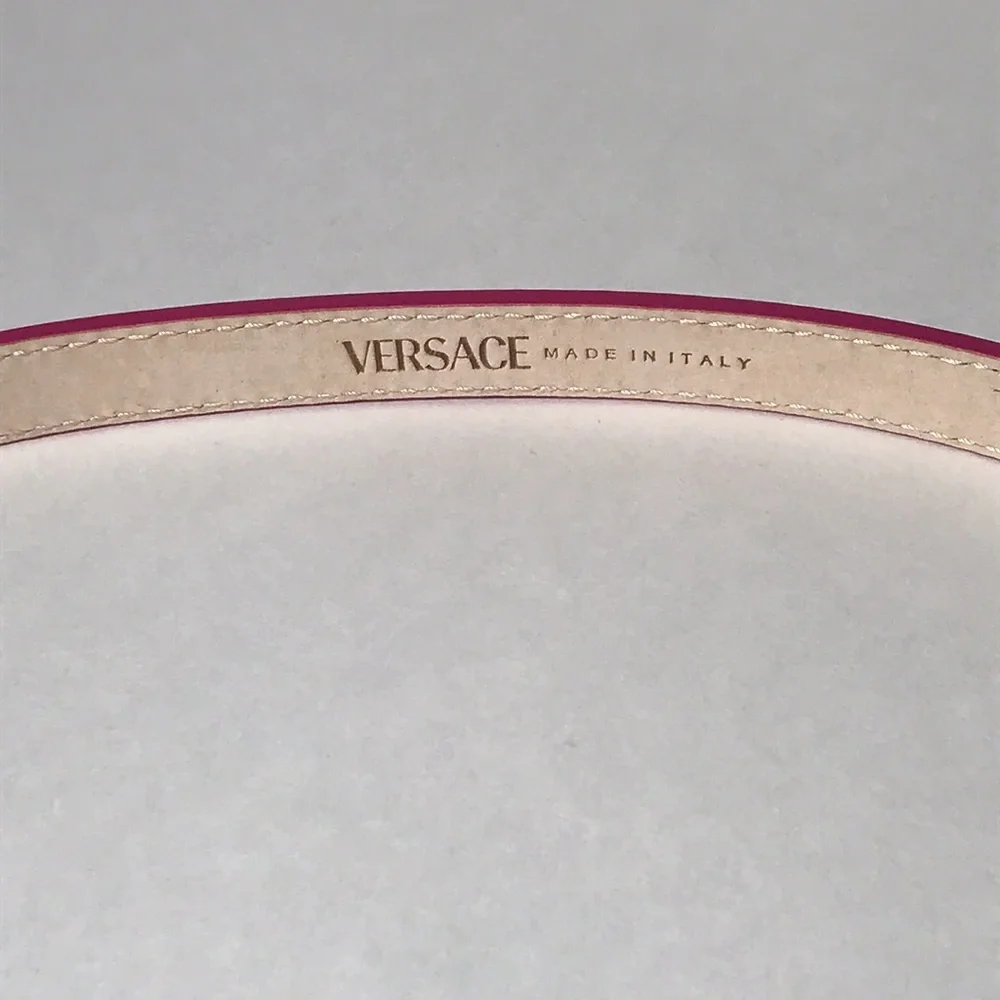 New Authentic Versace Pink Logo Leather Bracelet